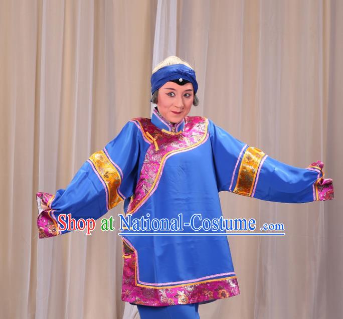 Top Grade Professional Beijing Opera Old Women Costume Pantaloon Embroidered Blue Clothing, Traditional Ancient Chinese Peking Opera Matchmakers Embroidery Clothing