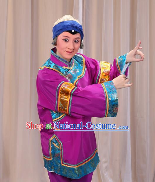 Top Grade Professional Beijing Opera Old Women Costume Pantaloon Embroidered Purple Clothing, Traditional Ancient Chinese Peking Opera Matchmakers Embroidery Clothing