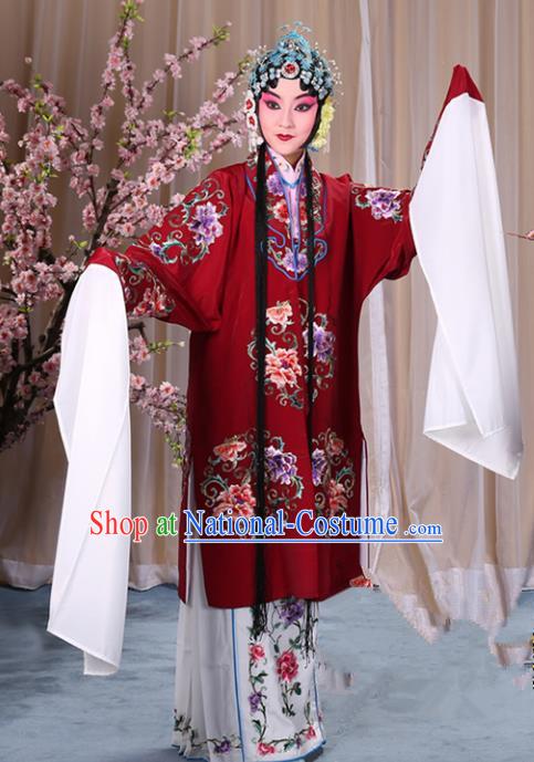 Top Grade Professional Beijing Opera Palace Lady Costume Hua Tan Amaranth Embroidered Cape, Traditional Ancient Chinese Peking Opera Diva Embroidery Clothing