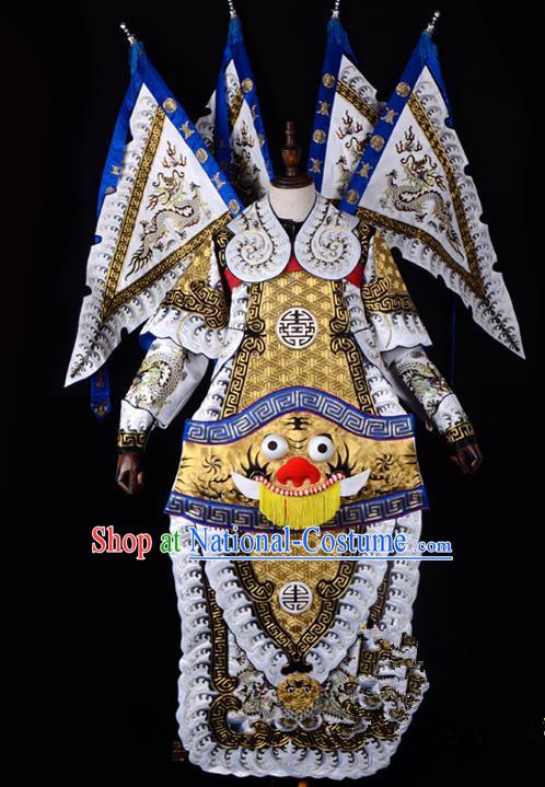 Traditional China Beijing Opera Takefu General Costume and Headwear Complete Set, Ancient Chinese Peking Opera Wu-Sheng Military Officer Clothing