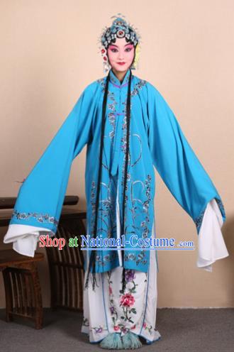 Top Grade Professional Beijing Opera Costume Hua Tan Blue Embroidered Orchid Cape, Traditional Ancient Chinese Peking Opera Diva Embroidery Dress Clothing