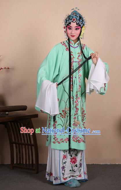 Top Grade Professional Beijing Opera Costume Hua Tan Green Embroidered Orchid Cape, Traditional Ancient Chinese Peking Opera Diva Embroidery Dress Clothing