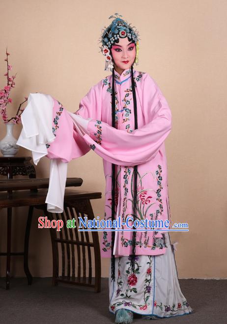 Top Grade Professional Beijing Opera Costume Hua Tan Pink Embroidered Orchid Cape, Traditional Ancient Chinese Peking Opera Diva Embroidery Dress Clothing