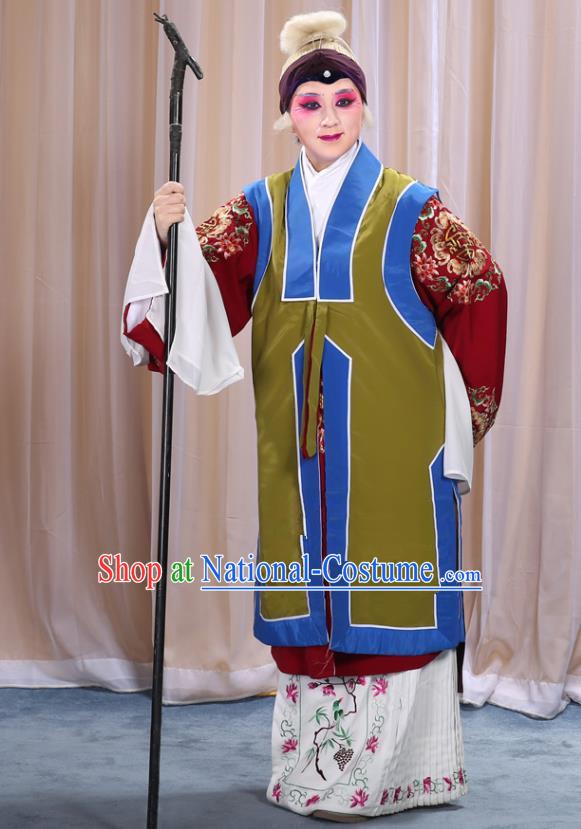 Top Grade Professional Beijing Opera Old Women Costume Long Green Waistcoat, Traditional Ancient Chinese Peking Opera Pantaloon Landlord Shiva Clothing