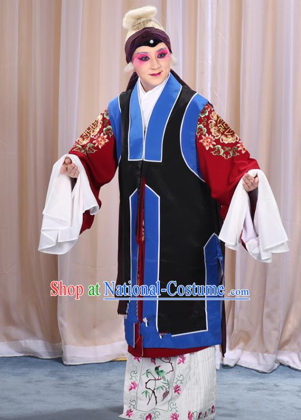 Top Grade Professional Beijing Opera Old Women Costume Long Black Waistcoat, Traditional Ancient Chinese Peking Opera Pantaloon Landlord Shiva Clothing