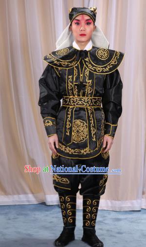 Traditional China Beijing Opera Takefu Costume, Ancient Chinese Peking Opera Wu-Sheng Warrior Embroidery Black Clothing