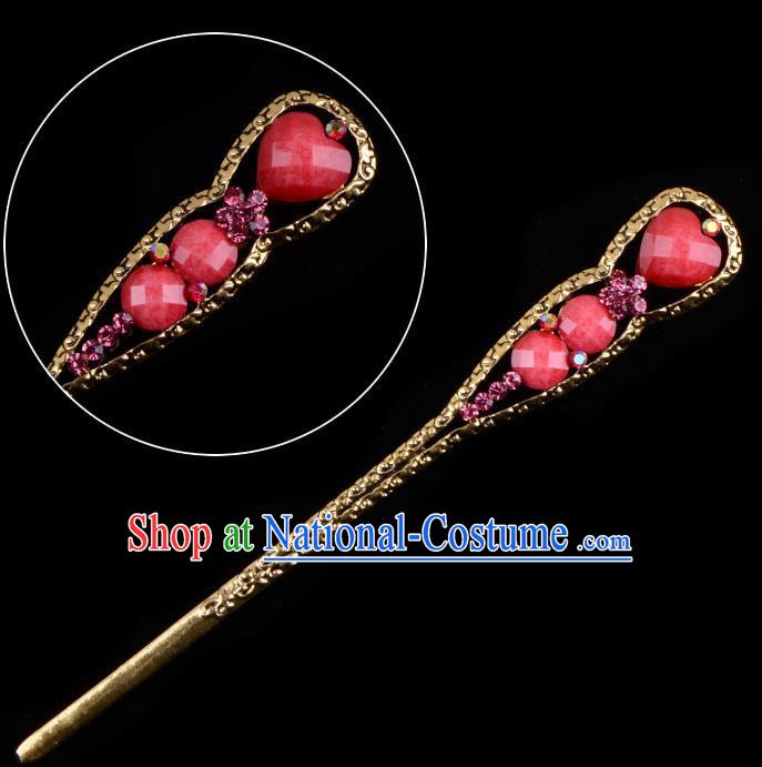 Traditional China Beijing Opera Diva Hair Accessories Red Hairpin, Ancient Chinese Peking Opera Shake Hua Tan Hairpins Kanzashi Headwear