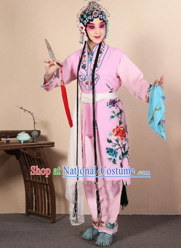 Top Grade Professional Beijing Opera Diva Costume Young Lady Pink Embroidered Waistcoat, Traditional Ancient Chinese Peking Opera Princess Embroidery Dress Clothing