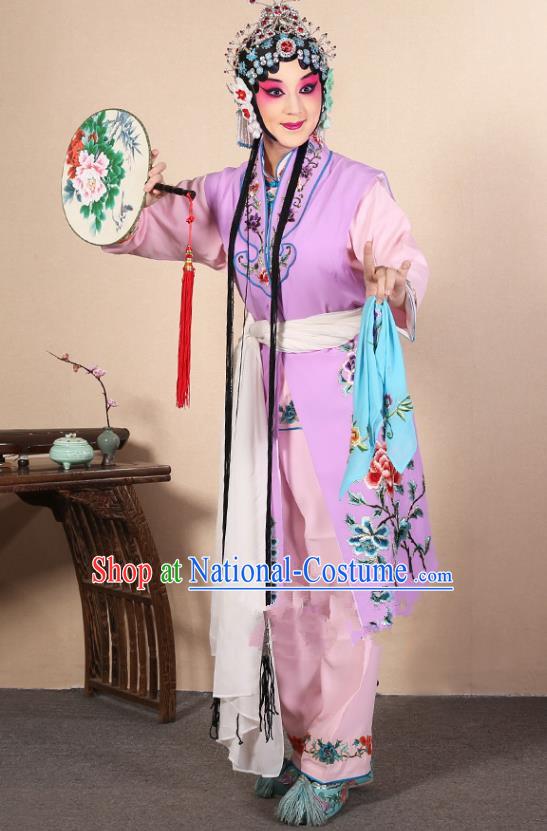 Top Grade Professional Beijing Opera Diva Costume Young Lady Purple Embroidered Waistcoat, Traditional Ancient Chinese Peking Opera Princess Embroidery Dress Clothing