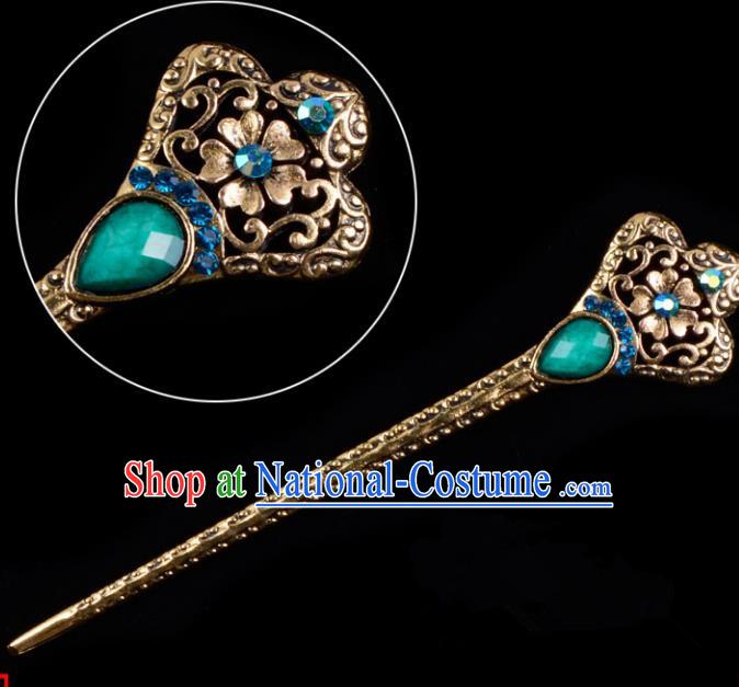 Traditional China Beijing Opera Hua Tan Pantaloon Hair Accessories Green Hairpin, Ancient Chinese Peking Opera Women Hairpins Diva Kanzashi Headwear