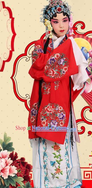 Top Grade Professional China Beijing Opera Costume Embroidered Red Cape, Ancient Chinese Peking Opera Diva Hua Tan Embroidery Clothing for Kids