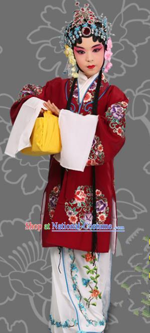 Top Grade Professional China Beijing Opera Costume Embroidered Dress and Headwear, Ancient Chinese Peking Opera Diva Hua Tan Embroidery Clothing for Kids