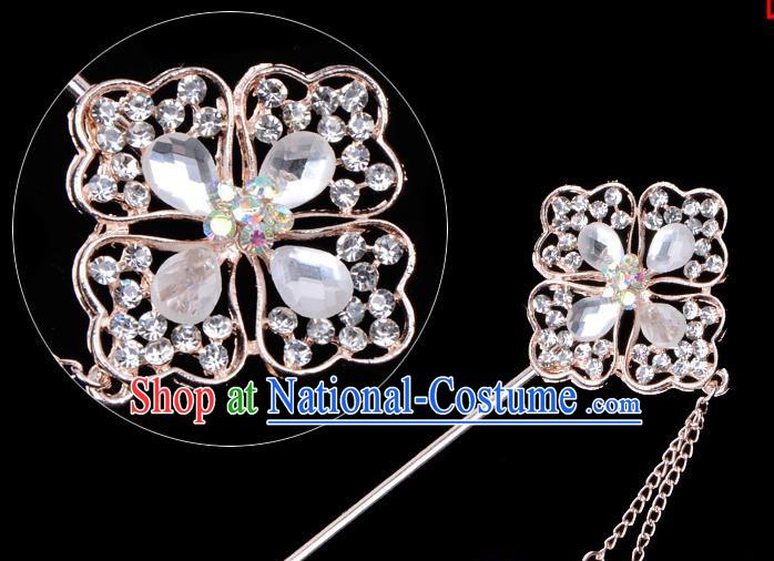 Traditional China Beijing Opera Palace Lady Hair Accessories Crystal Hairpin, Ancient Chinese Peking Opera Tassel Step Shake Women Hairpins Diva Kanzashi Headwear