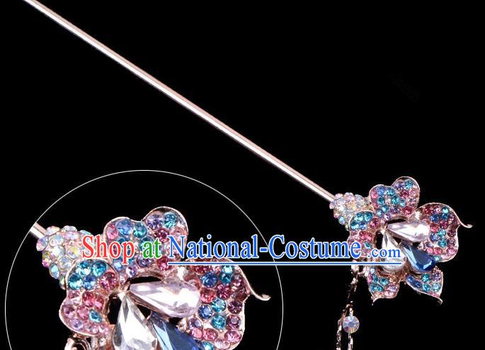 Traditional China Beijing Opera Palace Lady Hair Accessories Colorful Crystal Flower Hairpin, Ancient Chinese Peking Opera Tassel Step Shake Women Hairpins Diva Kanzashi Headwear