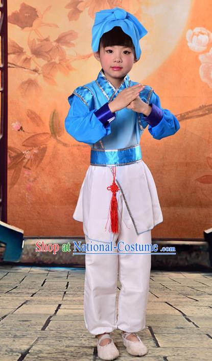 Traditional Chinese Classical Gukhak Costume, China Ancient Folk Dance Scholar Blue Clothing for Kids