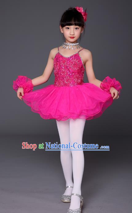 Top Grade Chinese Professional Performance Catwalks Costume, Children Ballet Dance Uniform Modern Swan Dance Rosy Dress for Girls Kids