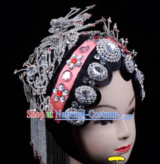 Traditional China Beijing Opera Palace Princess Hair Accessories Crystal Head-ornaments Complete Set, Ancient Chinese Peking Opera Tassel Step Shake Women Hairpins Diva Kanzashi Headwear