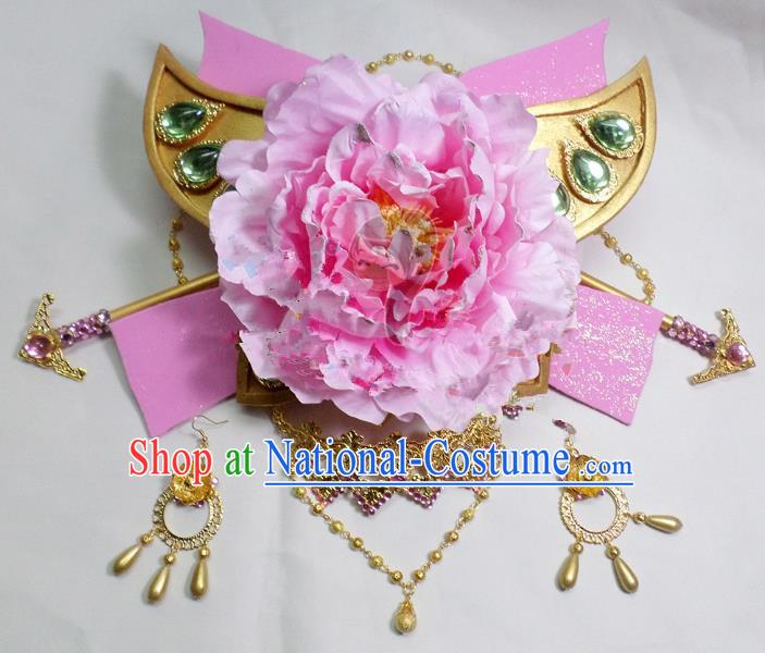 Traditional Handmade Chinese Ancient Classical Hair Accessories, Pink Flowers Step Shake Hair Sticks Hair Jewellery, Hair Fascinators Hairpins for Women