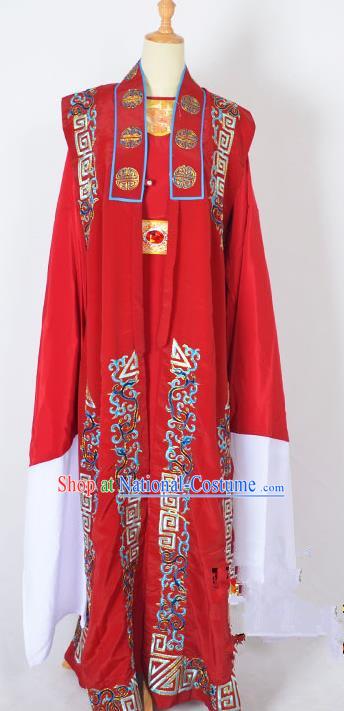 Traditional Chinese Professional Peking Opera Old Men Costume, China Beijing Opera Milord Ministry Councillor Embroidery Red Long Robe Clothing