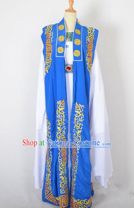 Traditional Chinese Professional Peking Opera Old Men Costume, China Beijing Opera Milord Ministry Councillor Embroidery Blue Mantel Long Robe Clothing