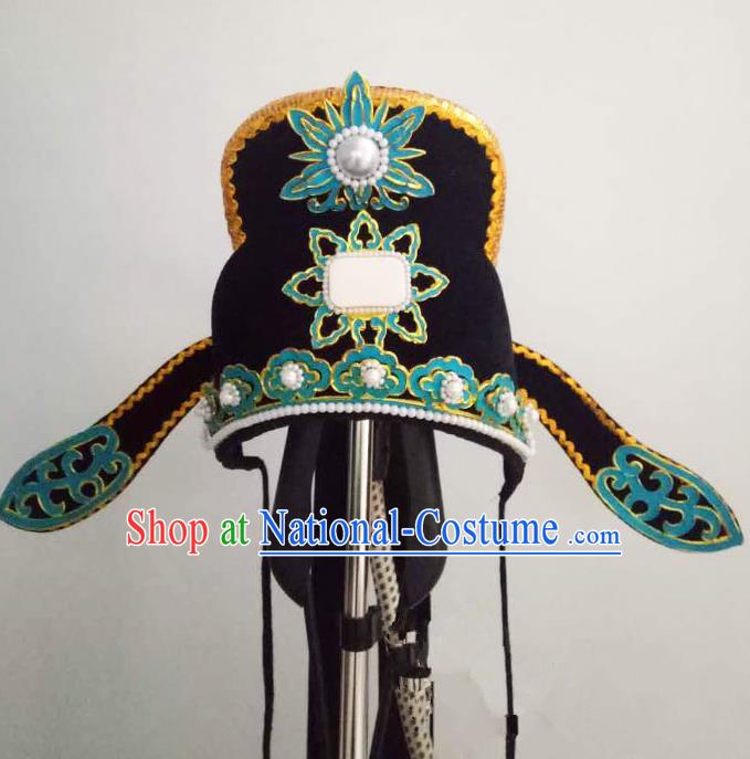 Traditional Handmade Chinese Classical Peking Opera Young Men Hat Black Tuinga, China Beijing Opera Prince Lang Scholar Headpiece Headwear