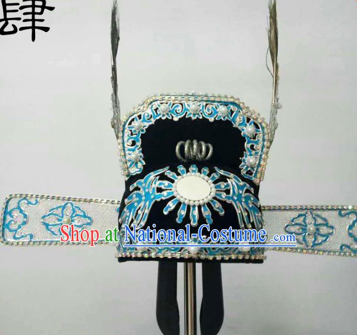 Traditional Handmade Chinese Classical Peking Opera Young Men Hat Pearls Tuinga, China Beijing Opera Prince Lang Scholar Headpiece Headwear