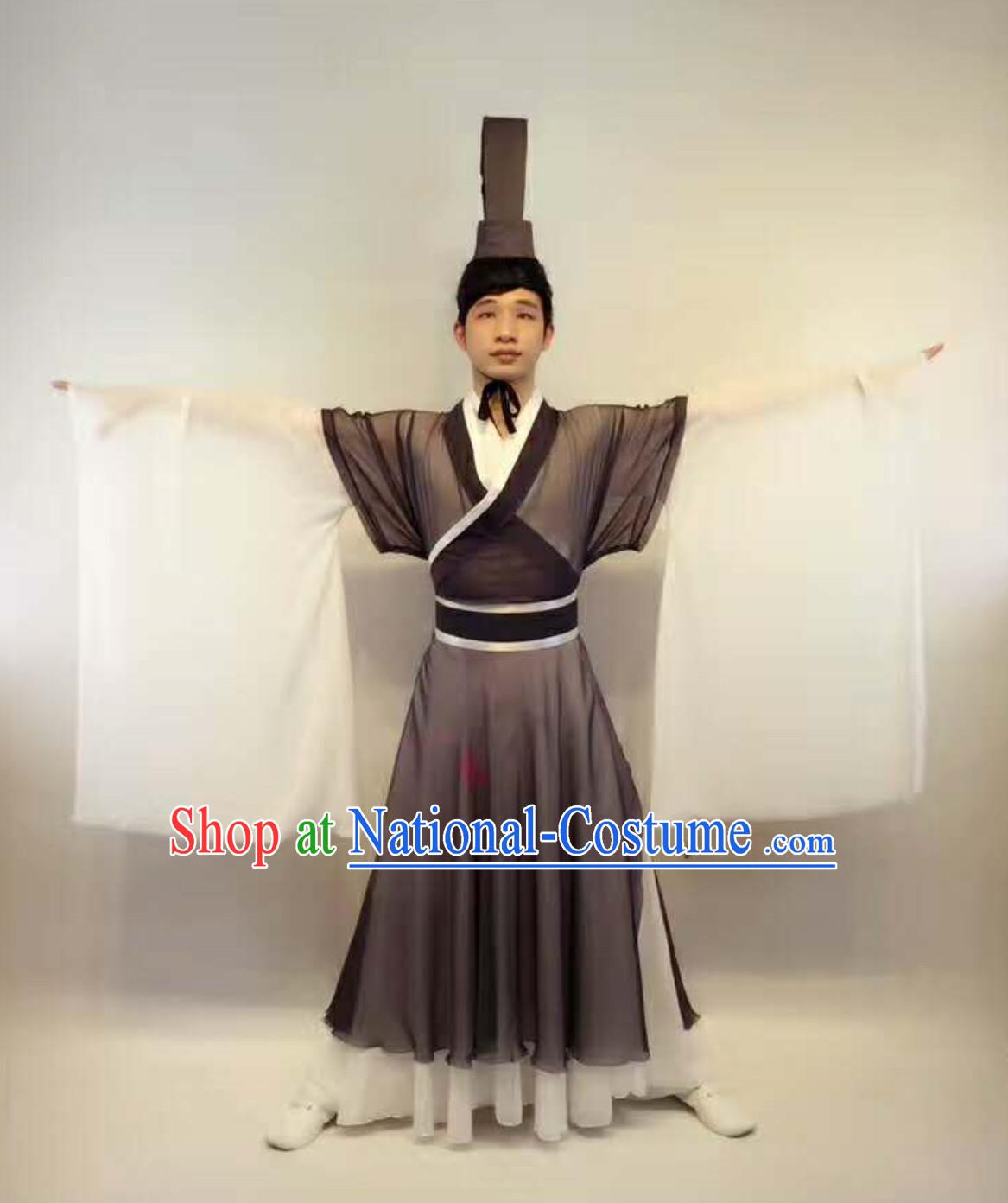 Professional Stage Performance Costumes Made to Order Custom Tailored Costumes Ancient Chinese Scholar Garment and Hat Complete Set