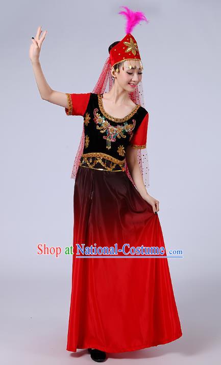 Traditional Chinese Uyghur Nationality Dance Costume, Folk Dance Ethnic Costume, Chinese Minority Nationality Uigurian Dance Dress for Women