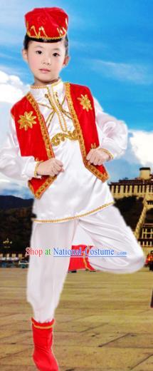 Traditional Chinese Uyghur Nationality Dance Costume, Children Folk Dance Ethnic Costume, Chinese Minority Nationality Uigurian Dance Clothing for Boys