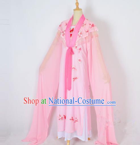 Traditional Chinese Professional Peking Opera Embroidery Plum Blossom Costume, China Beijing Opera Female Diva Cloud Shoulder Clothing Pink Long Robe