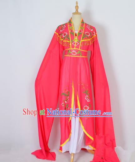 Traditional Chinese Professional Peking Opera Embroidery Plum Blossom Costume, China Beijing Opera Female Diva Cloud Shoulder Clothing Rosy Long Robe