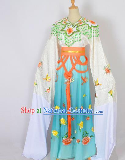 Traditional Chinese Professional Peking Opera Shaoxing Opera Embroidery Costume, China Beijing Opera Female Diva Clothing Zhu Yingtai Green Long Robe Dress