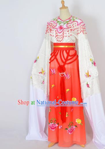 Traditional Chinese Professional Peking Opera Shaoxing Opera Embroidery Costume, China Beijing Opera Female Diva Clothing Zhu Yingtai Red Long Robe Dress