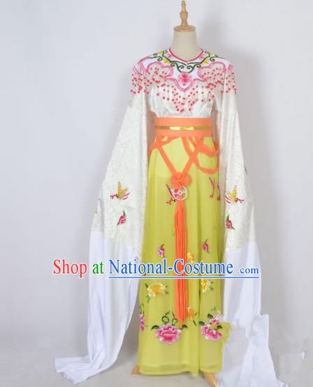 Traditional Chinese Professional Peking Opera Shaoxing Opera Embroidery Costume, China Beijing Opera Female Diva Clothing Zhu Yingtai Yellow Long Robe Dress