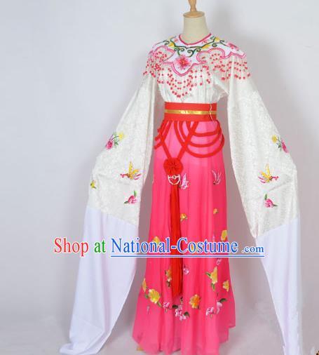 Traditional Chinese Professional Peking Opera Shaoxing Opera Embroidery Costume, China Beijing Opera Female Diva Clothing Zhu Yingtai Rosy Long Robe Dress