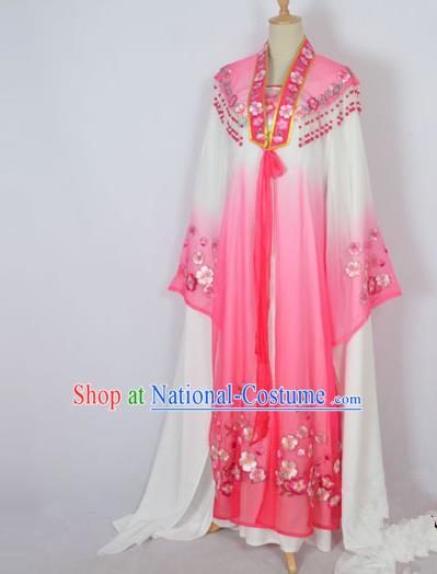 Traditional Chinese Professional Peking Opera Shaoxing Opera Costume Embroidery Rosy Mantel, China Beijing Opera Female Diva Clothing Long Shawl Dress