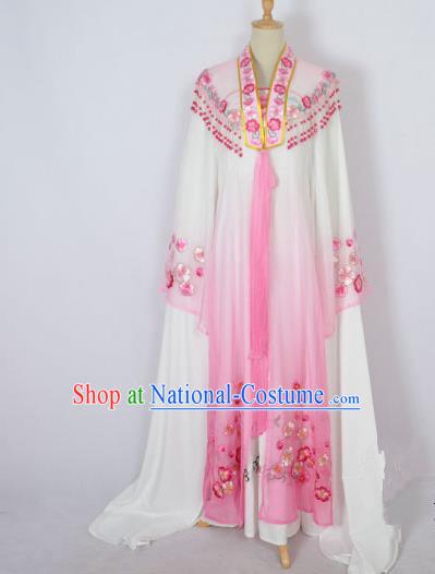 Traditional Chinese Professional Peking Opera Shaoxing Opera Costume Embroidery Pink Mantel, China Beijing Opera Female Diva Clothing Long Shawl Dress