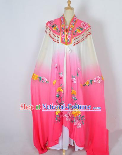 Traditional Chinese Professional Peking Opera Shaoxing Opera Costume Embroidery Pink Cloud Shoulder Mantel, China Beijing Opera Female Diva Clothing Long Water Sleeve Shawl Dress