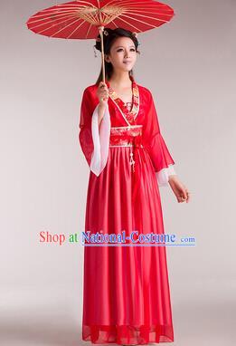 Traditional Chinese Classical Ancient Fairy Costume, China Tang Dynasty Princess Red Dress for Women