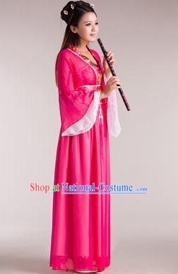 Traditional Chinese Classical Ancient Fairy Costume, China Tang Dynasty Princess Hanfu Rosy Dress for Women