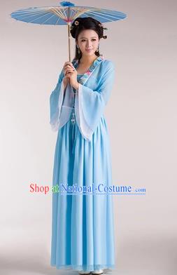 Traditional Chinese Classical Ancient Fairy Costume, China Tang Dynasty Princess Hanfu Blue Dress for Women