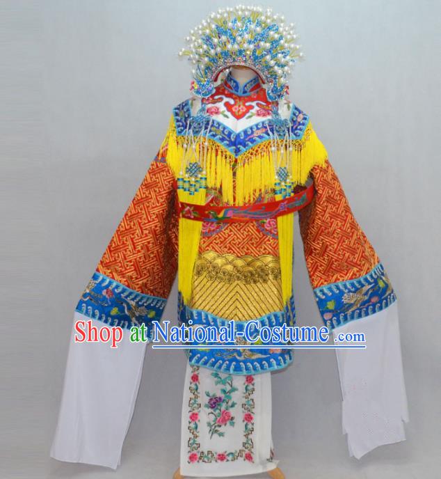 Traditional Chinese Professional Peking Opera Costume Embroidered Robe, China Beijing Opera Imperial Concubine Ceremonial Robe Clothing and Headpiece Phoenix Crown Complete Set