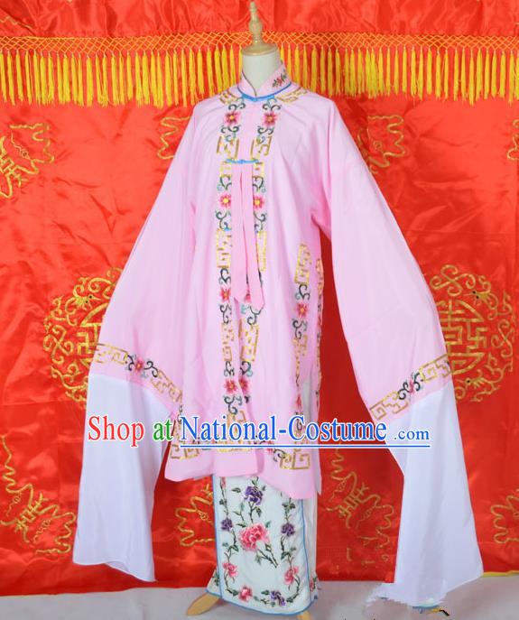 Traditional Chinese Professional Peking Opera Young Lady Costume Embroidered Mentle, China Beijing Opera Imperial Concubine Pink Ceremonial Robe Clothing