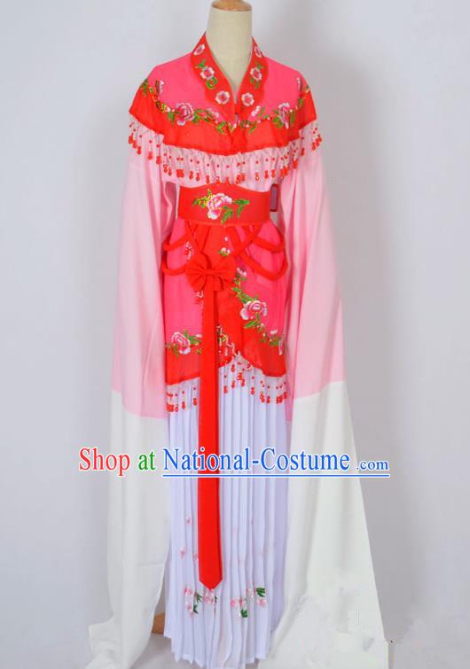 Traditional Chinese Professional Peking Opera Young Lady Costume Water Sleeve Embroidered Dress, China Beijing Opera Diva Hua Tan Pink Ceremonial Clothing