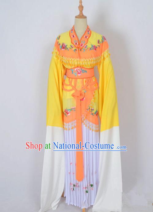 Traditional Chinese Professional Peking Opera Young Lady Costume Water Sleeve Embroidered Dress, China Beijing Opera Diva Hua Tan Yellow Ceremonial Clothing