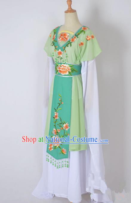 Traditional Chinese Professional Peking Opera Nobility Lady Water Sleeve Costume, China Beijing Opera Shaoxing Opera Royal Princess Embroidery Peony Green Dress Clothing