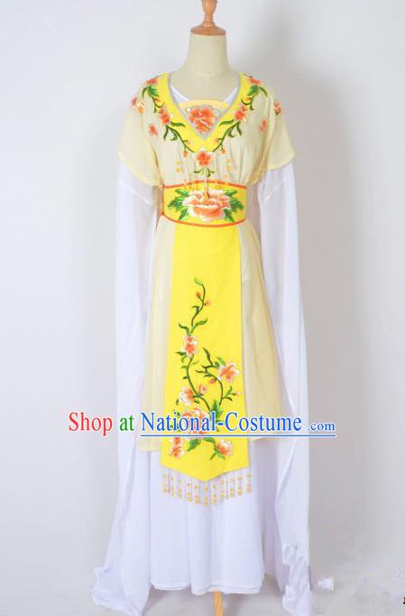 Traditional Chinese Professional Peking Opera Nobility Lady Water Sleeve Costume, China Beijing Opera Shaoxing Opera Royal Princess Embroidery Peony Yellow Dress Clothing