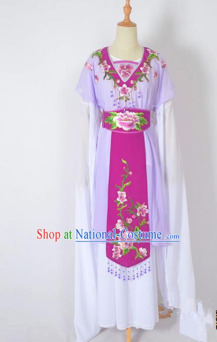 Traditional Chinese Professional Peking Opera Nobility Lady Water Sleeve Costume, China Beijing Opera Shaoxing Opera Royal Princess Embroidery Peony Purple Dress Clothing