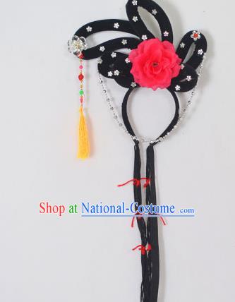 Traditional Handmade Chinese Classical Peking Opera Young Lady Hair Accessories and Wigs, China Beijing Opera Maidservants Diva Red Flower Headwear