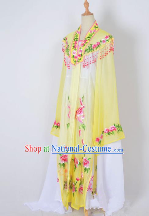 Traditional Chinese Professional Peking Opera Nobility Lady Water Sleeve Costume Embroidery Yellow Shawl, China Beijing Opera Shaoxing Opera Royal Princess Dress Clothing